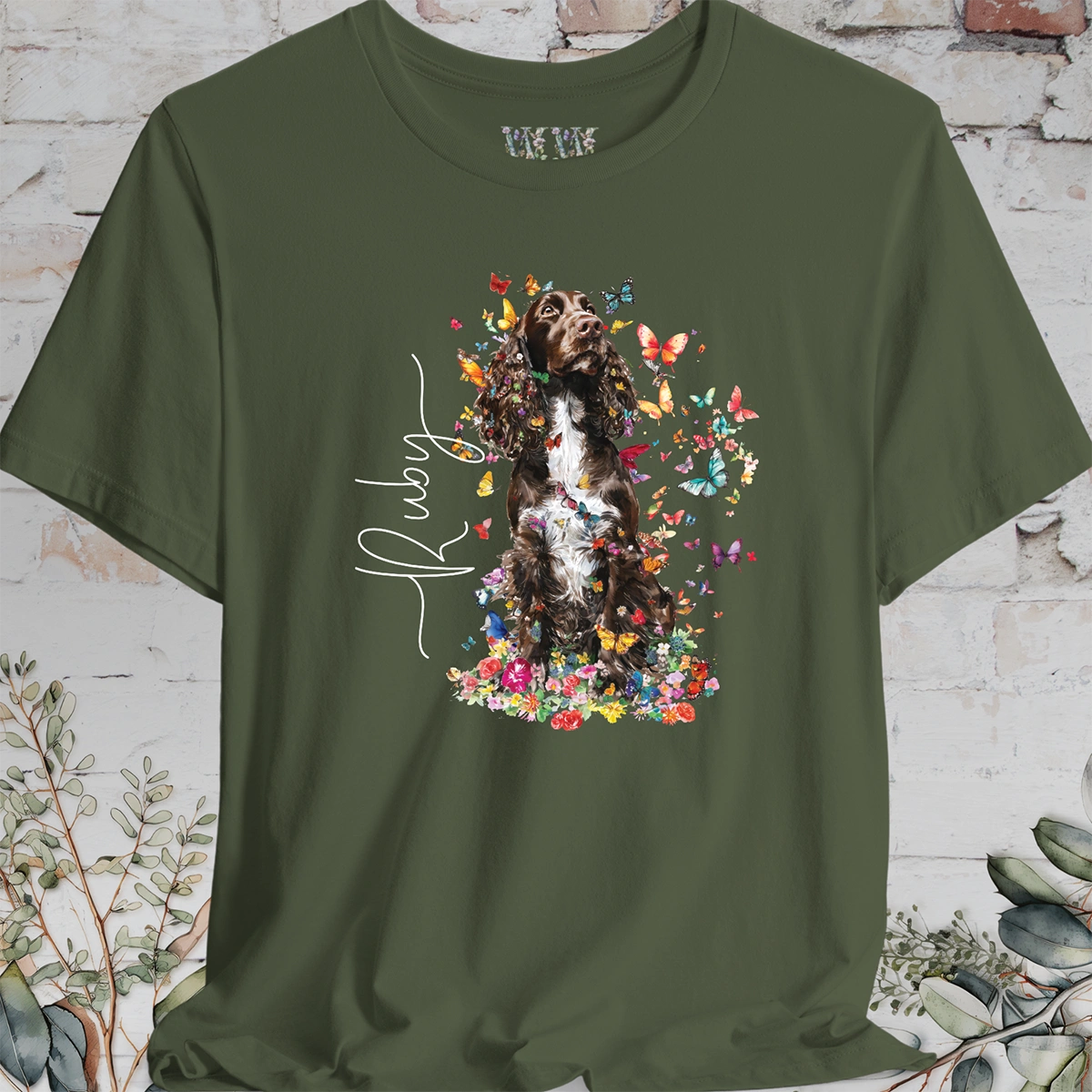 English Springer Spaniel #5 Floral Personalized T shirt