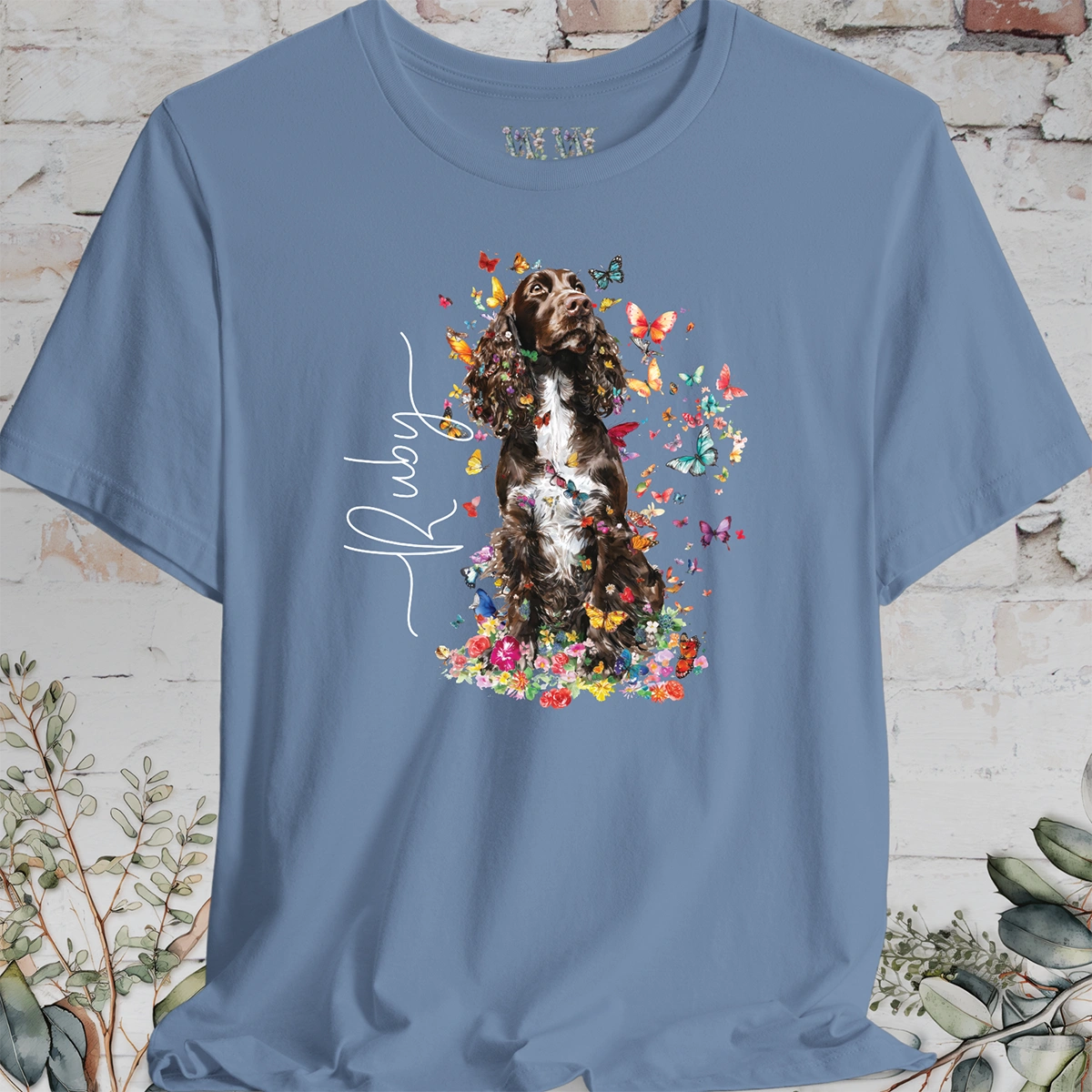 English Springer Spaniel #5 Floral Personalized T shirt