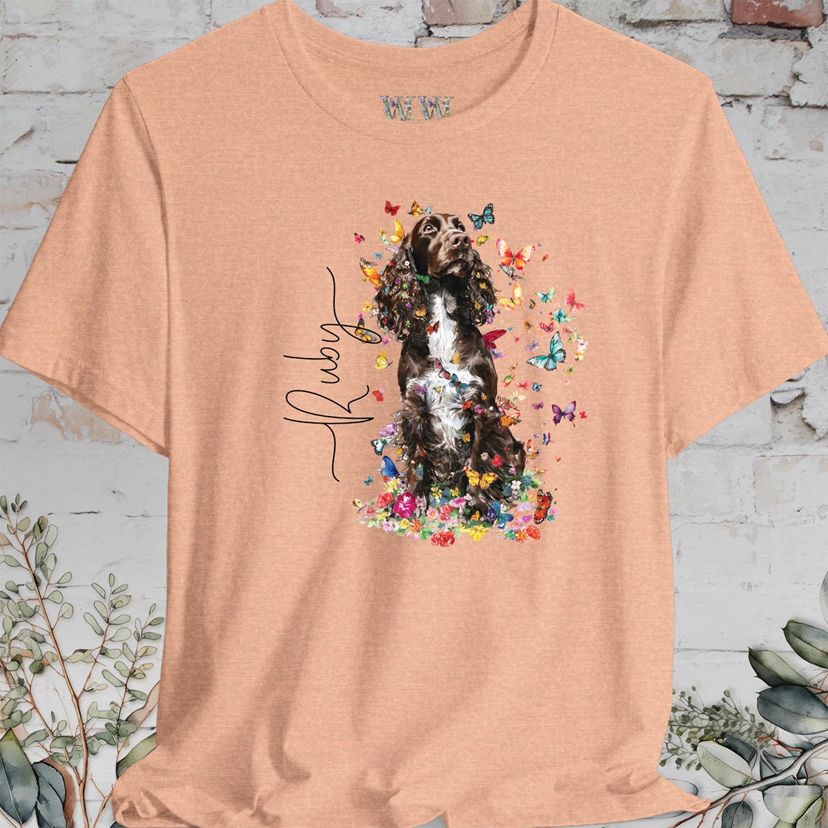 English Springer Spaniel #5 Floral Personalized T shirt