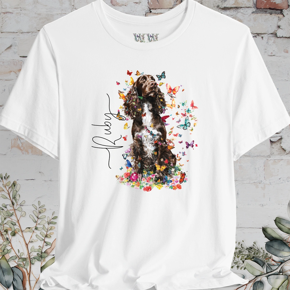 English Springer Spaniel #5 Floral Personalized T shirt