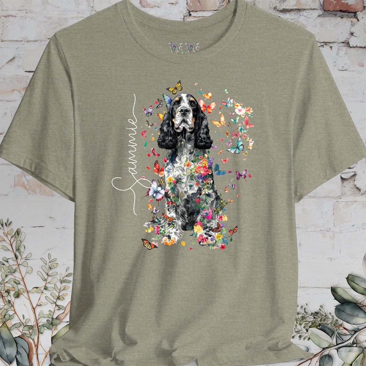 English Cocker Spaniel #2 Floral Butterfly personalized unisex T shirt