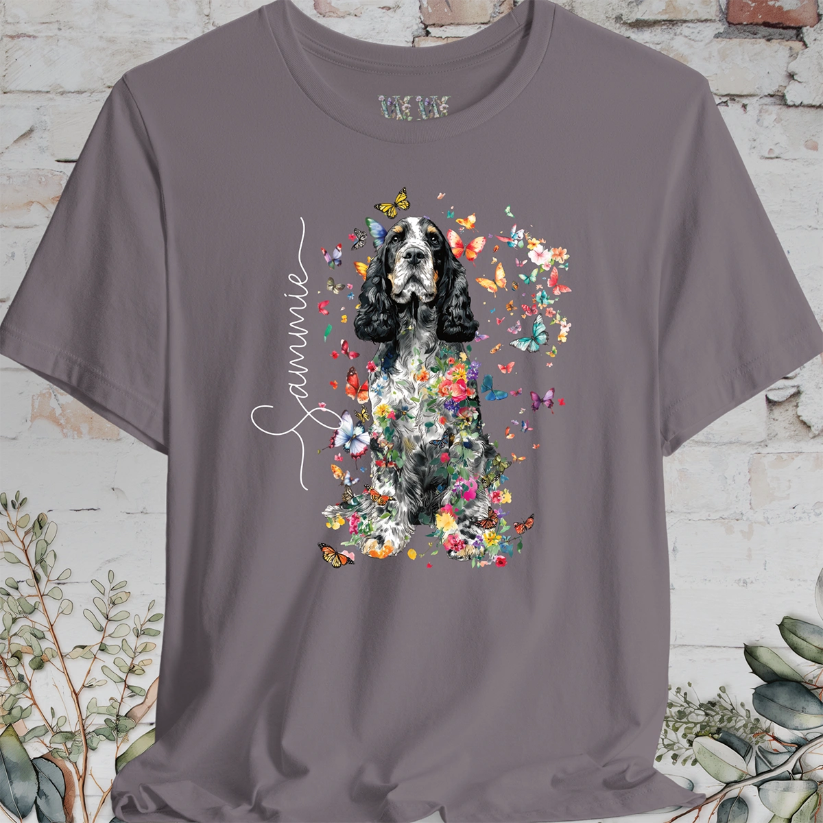 English Cocker Spaniel #2 Floral Butterfly personalized unisex T shirt