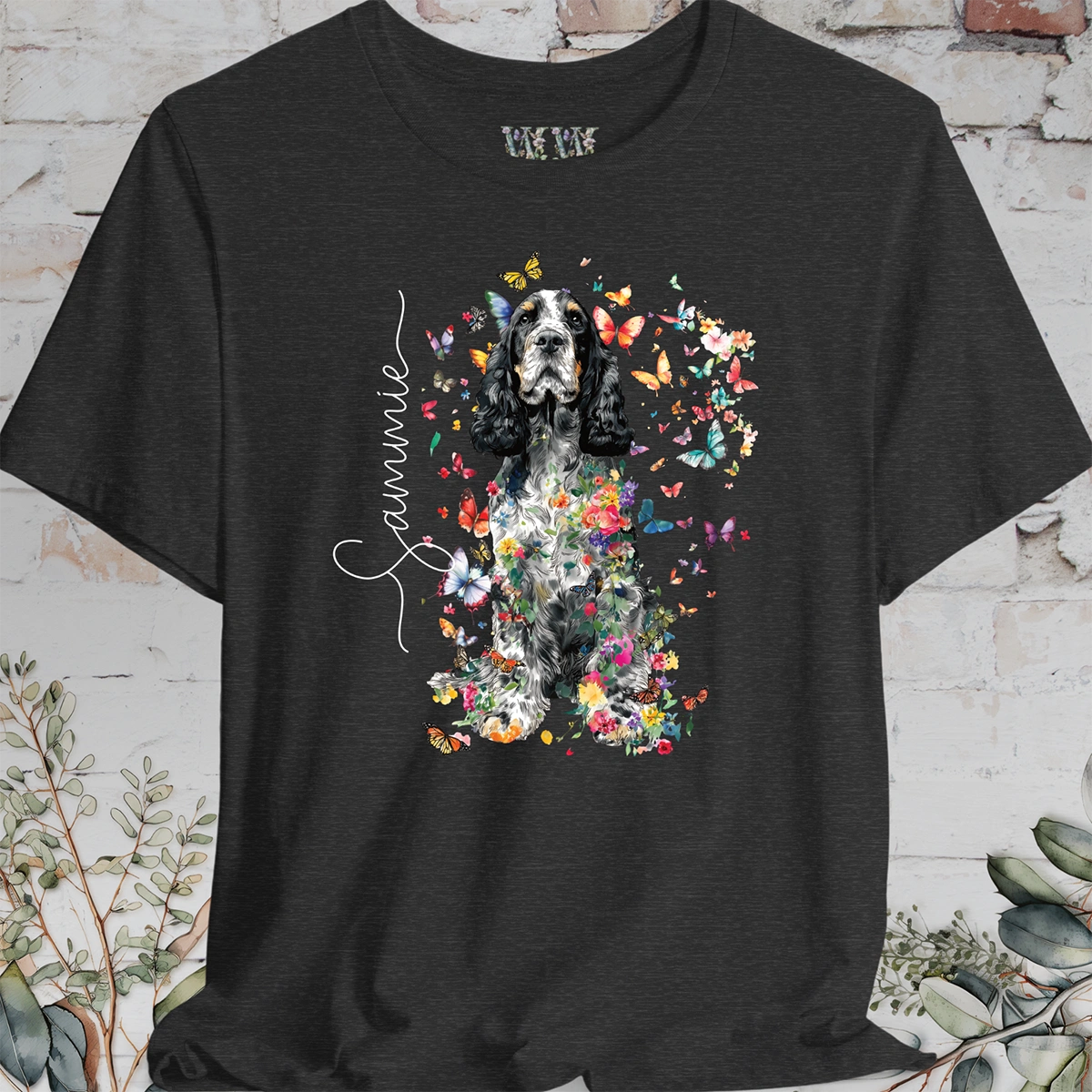 English Cocker Spaniel #2 Floral Butterfly personalized unisex T shirt