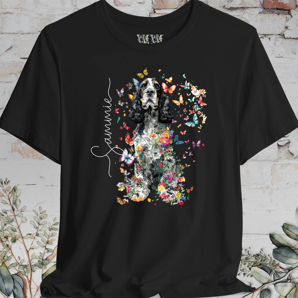 English Cocker Spaniel #2 Floral Butterfly personalized unisex T shirt