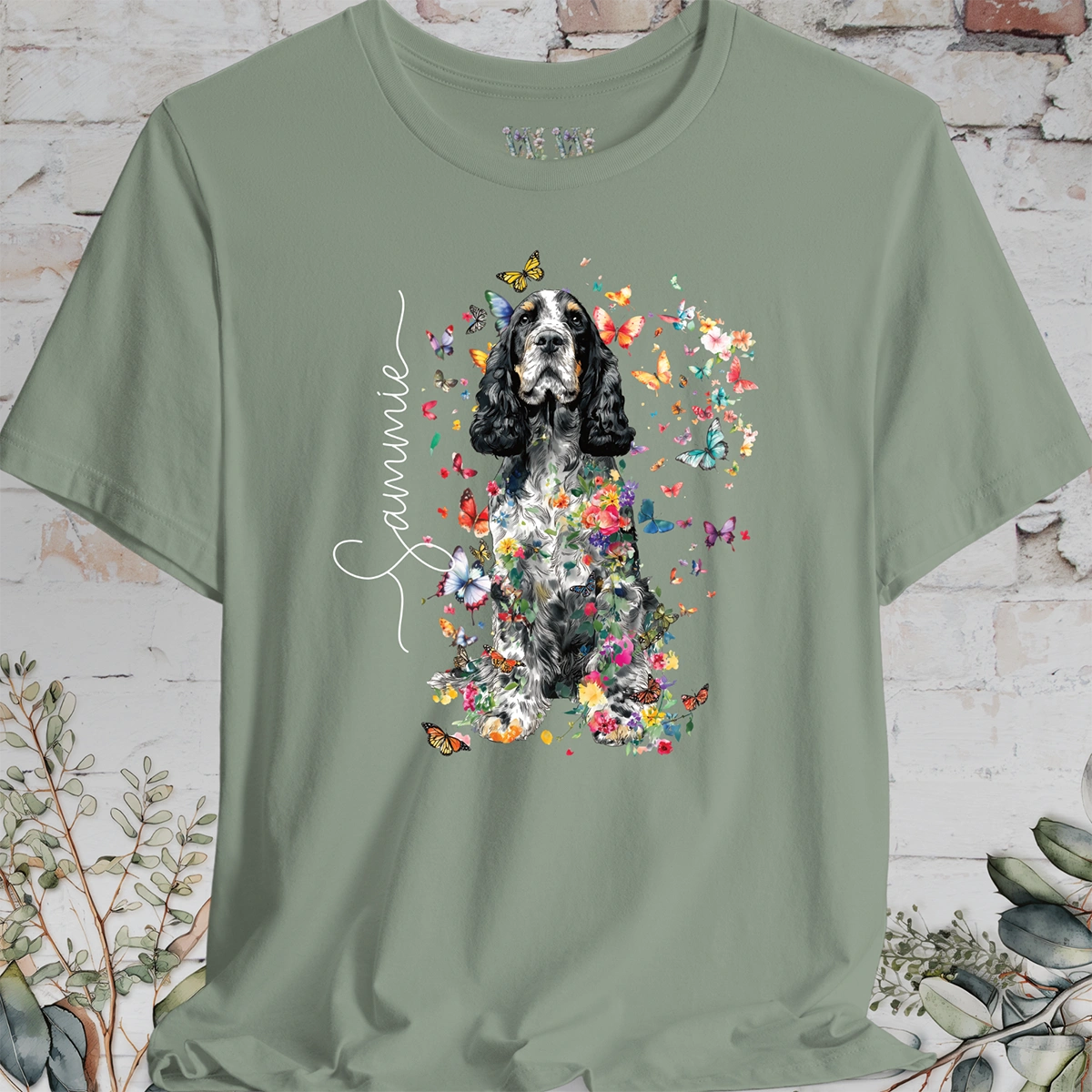 English Cocker Spaniel #2 Floral Butterfly personalized unisex T shirt
