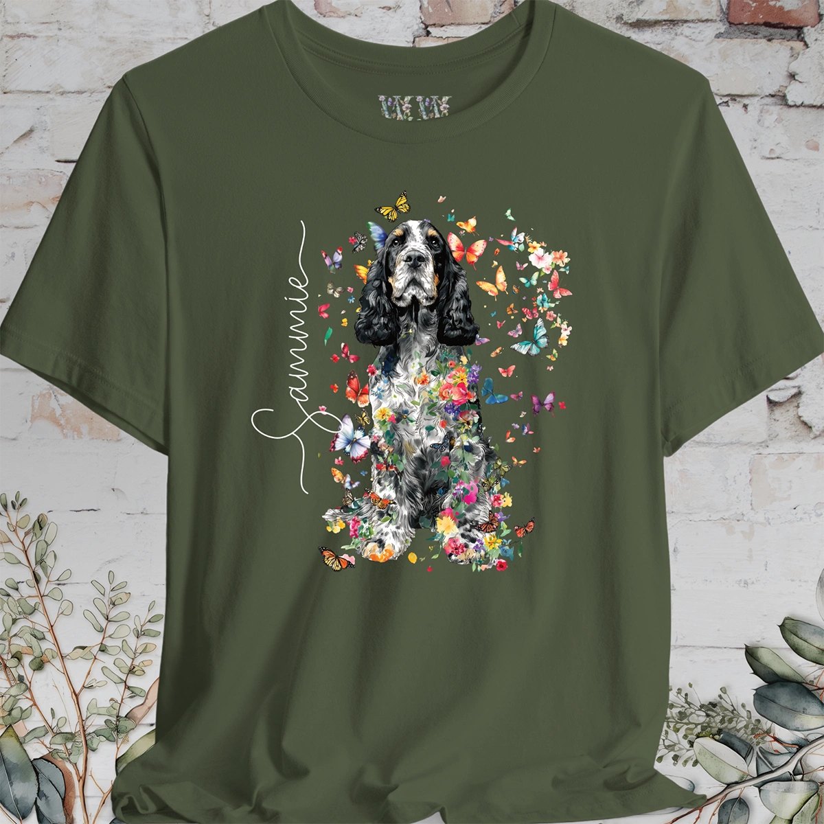 English Cocker Spaniel #2 Floral Butterfly personalized unisex T shirt