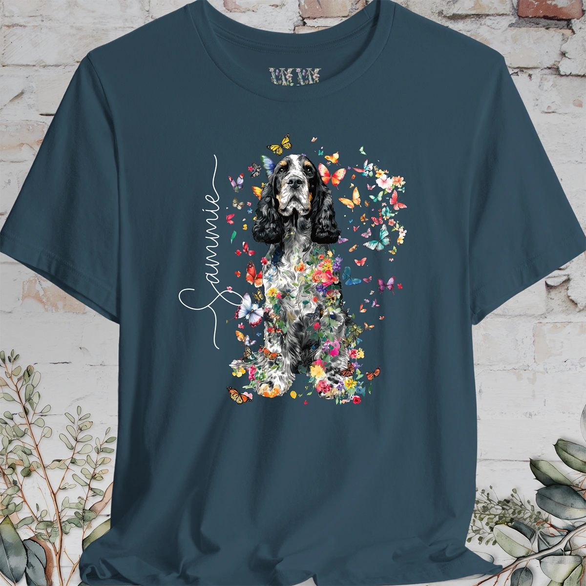 English Cocker Spaniel #2 Floral Butterfly personalized unisex T shirt