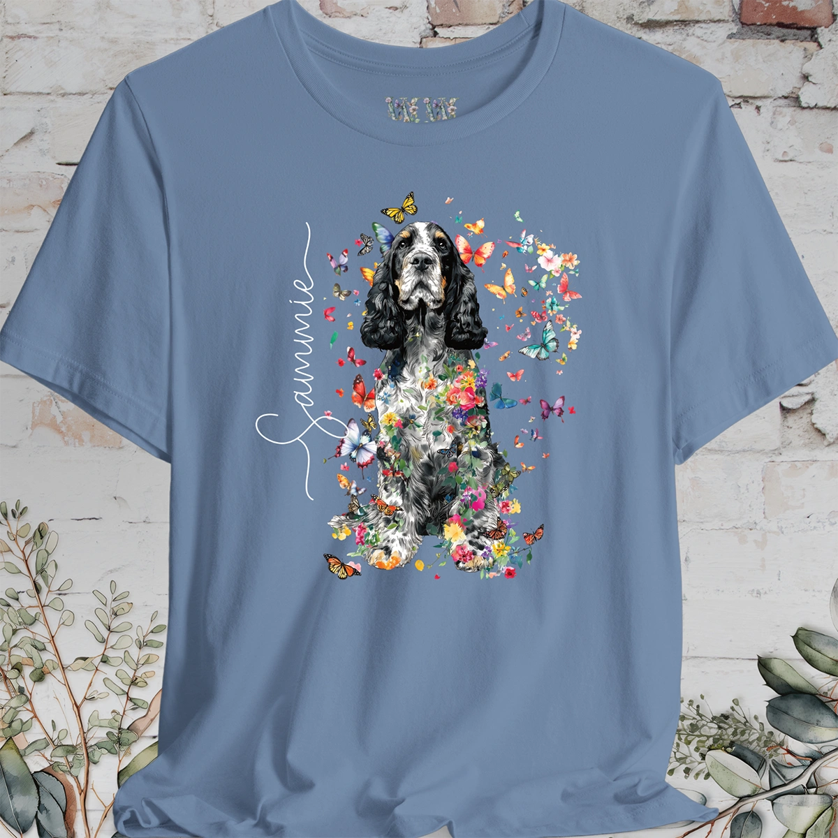 English Cocker Spaniel #2 Floral Butterfly personalized unisex T shirt
