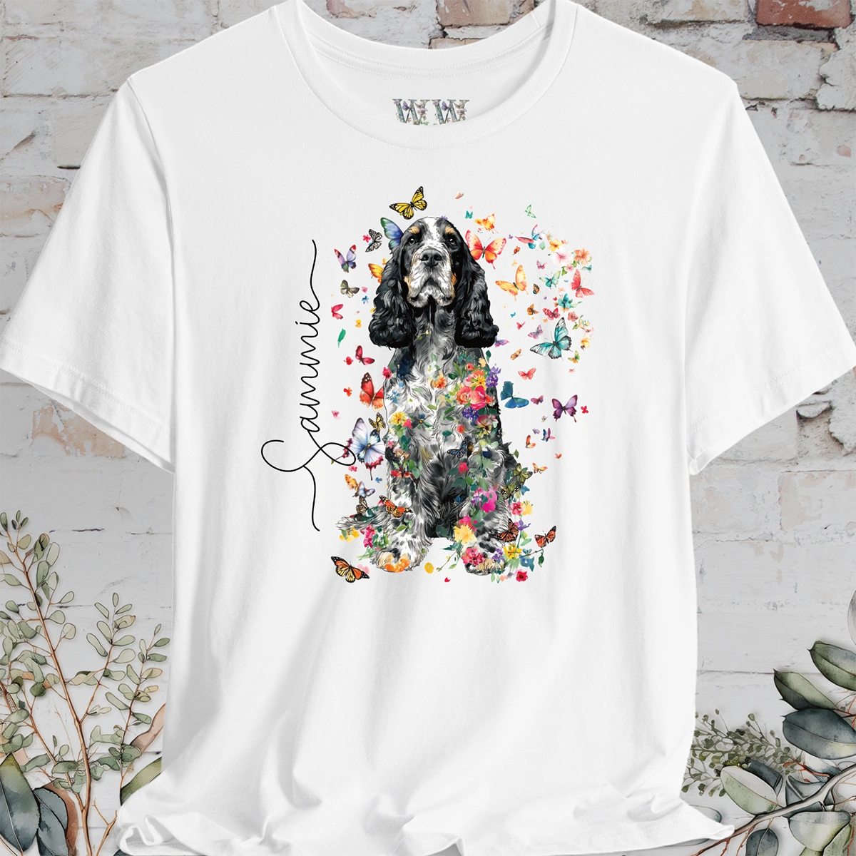 English Cocker Spaniel #2 Floral Butterfly personalized unisex T shirt