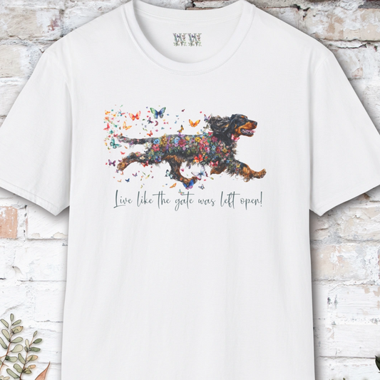 English Cocker Spaniel "Live like the gate was left open" T shirt