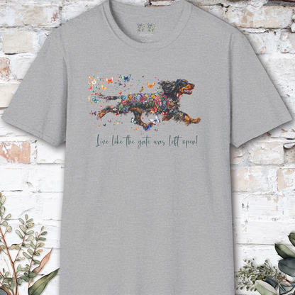 English Cocker Spaniel "Live like the gate was left open" T shirt