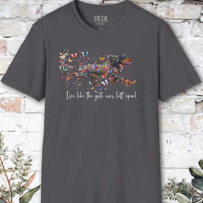 English Cocker Spaniel "Live like the gate was left open" T shirt