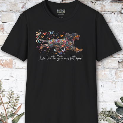 English Cocker Spaniel "Live like the gate was left open" T shirt
