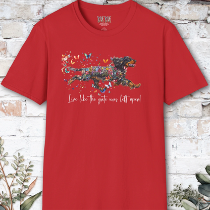 English Cocker Spaniel "Live like the gate was left open" T shirt