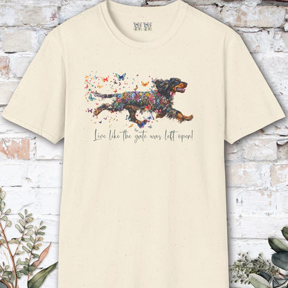 English Cocker Spaniel "Live like the gate was left open" T shirt