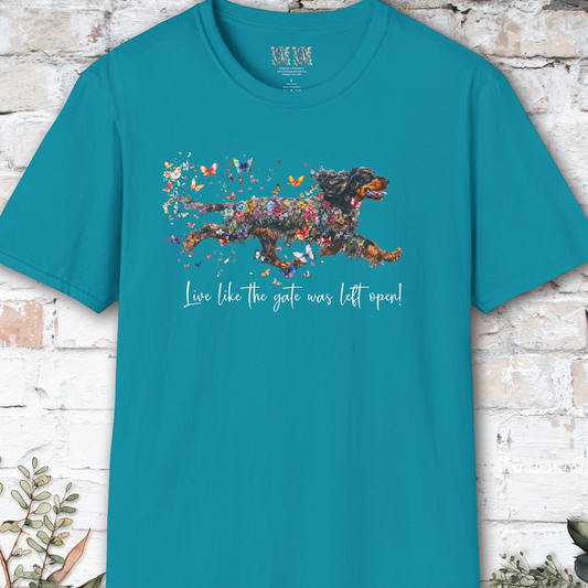 English Cocker Spaniel "Live like the gate was left open" T shirt