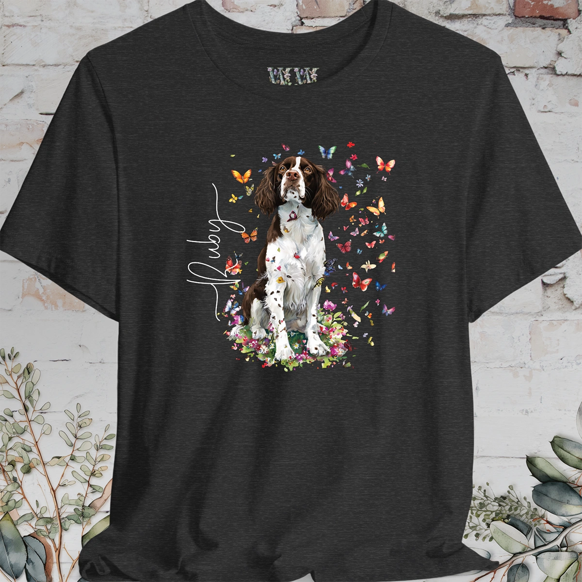 English Springer Spaniel #3 Floral Personalized T shirt