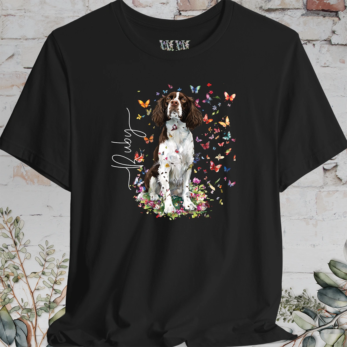English Springer Spaniel #3 Floral Personalized T shirt