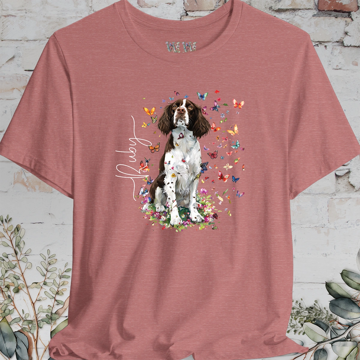 English Springer Spaniel #3 Floral Personalized T shirt