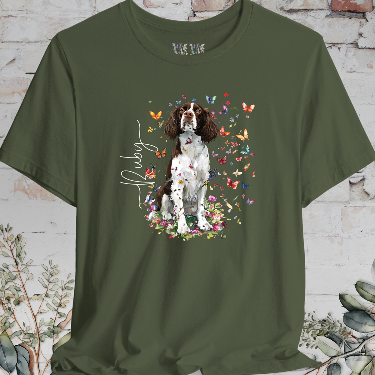 English Springer Spaniel #3 Floral Personalized T shirt