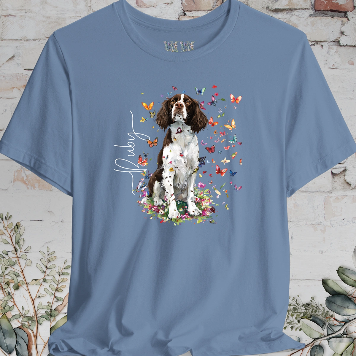 English Springer Spaniel #3 Floral Personalized T shirt