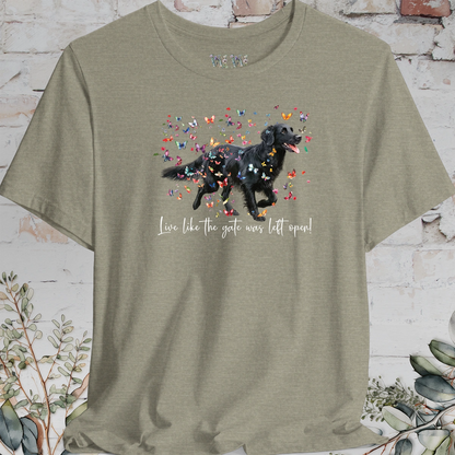 Flat Coated Retriever #3 'Live like the gate was left open' T shirt
