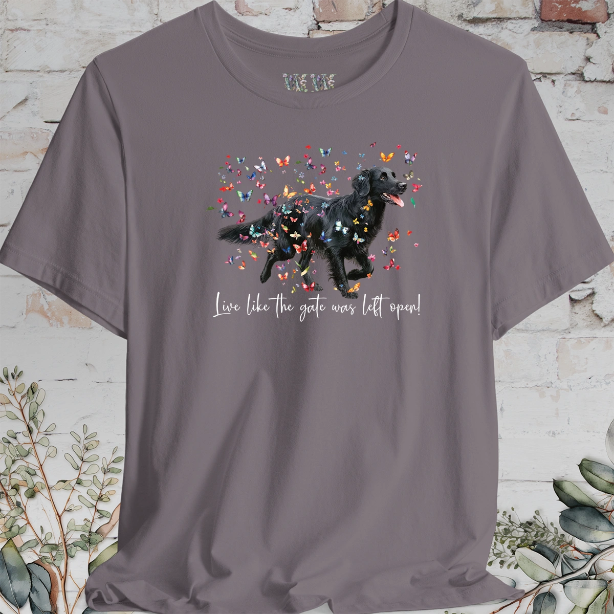 Flat Coated Retriever #3 'Live like the gate was left open' T shirt