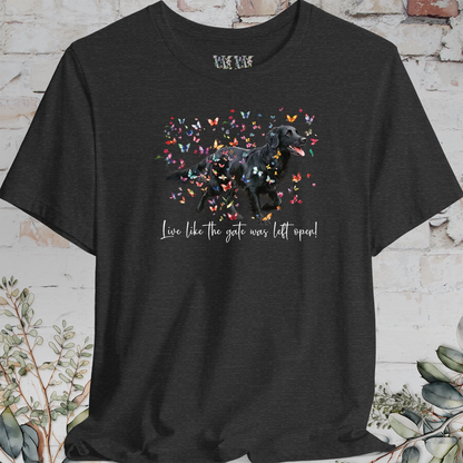 Flat Coated Retriever #3 'Live like the gate was left open' T shirt
