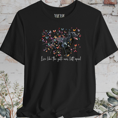 Flat Coated Retriever #3 'Live like the gate was left open' T shirt