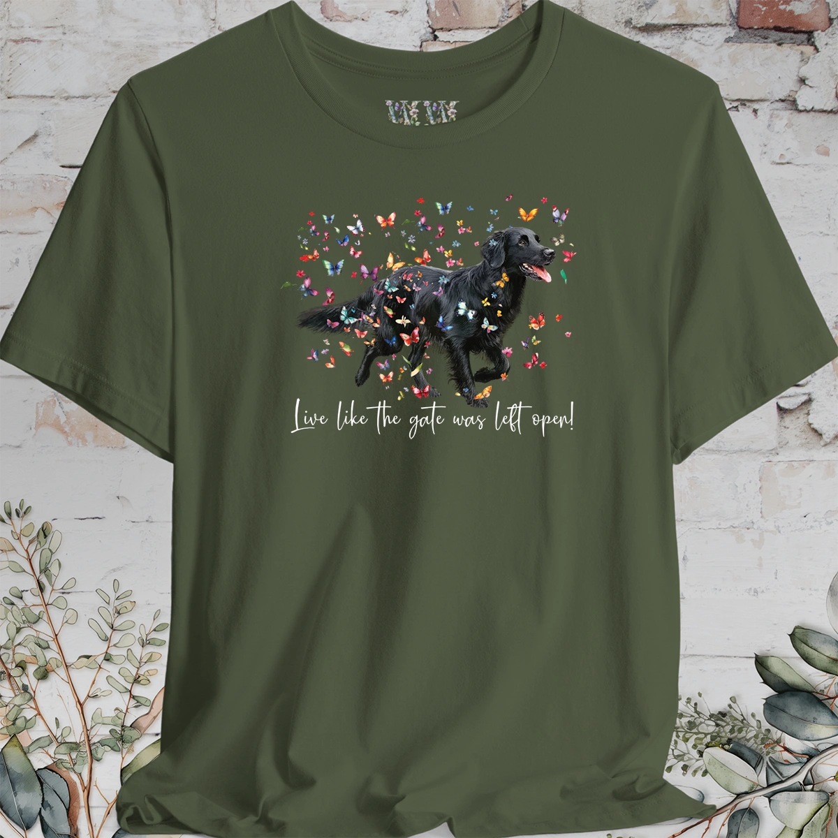Flat Coated Retriever #3 'Live like the gate was left open' T shirt