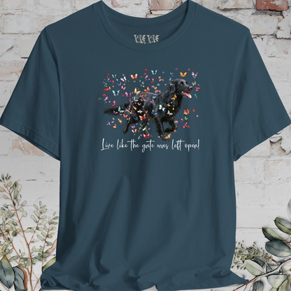 Flat Coated Retriever #3 'Live like the gate was left open' T shirt