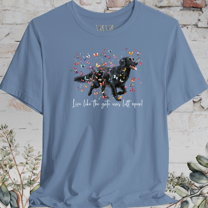 Flat Coated Retriever #3 'Live like the gate was left open' T shirt