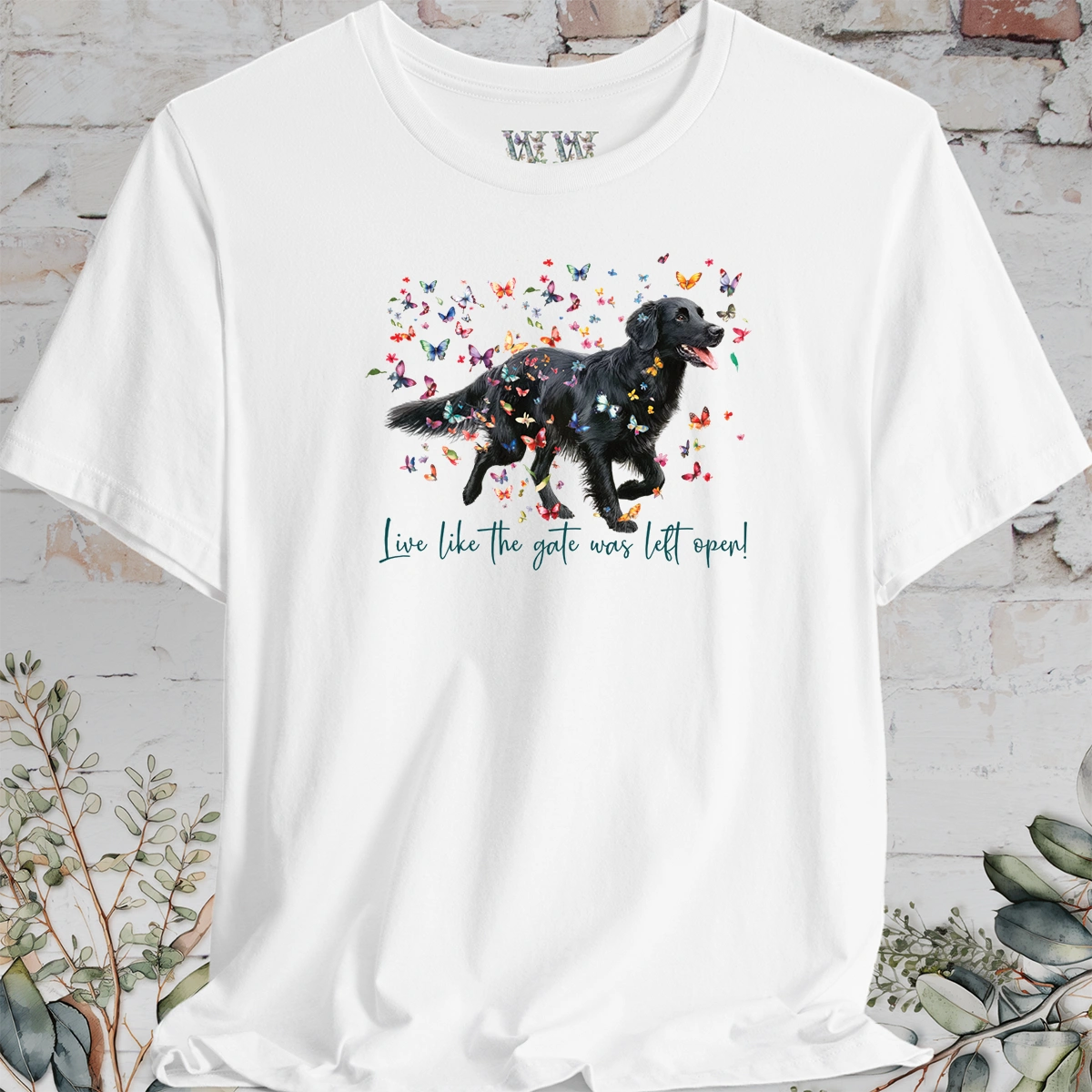 Flat Coated Retriever #3 'Live like the gate was left open' T shirt