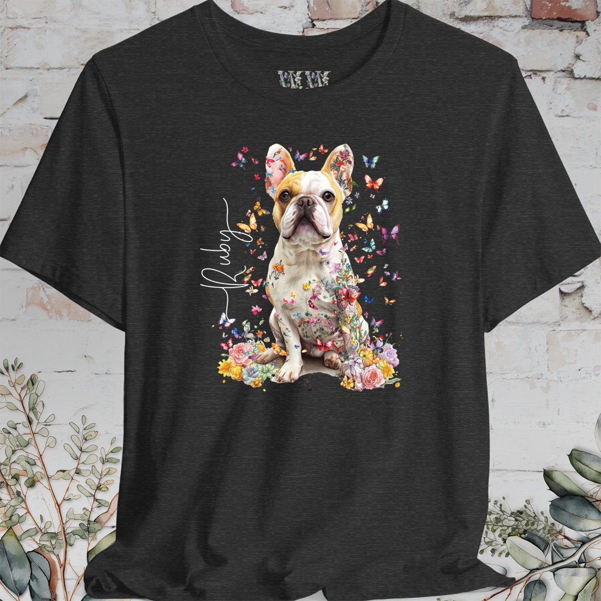 French Bulldog #5, Personalised Floral Butterfly T shirt