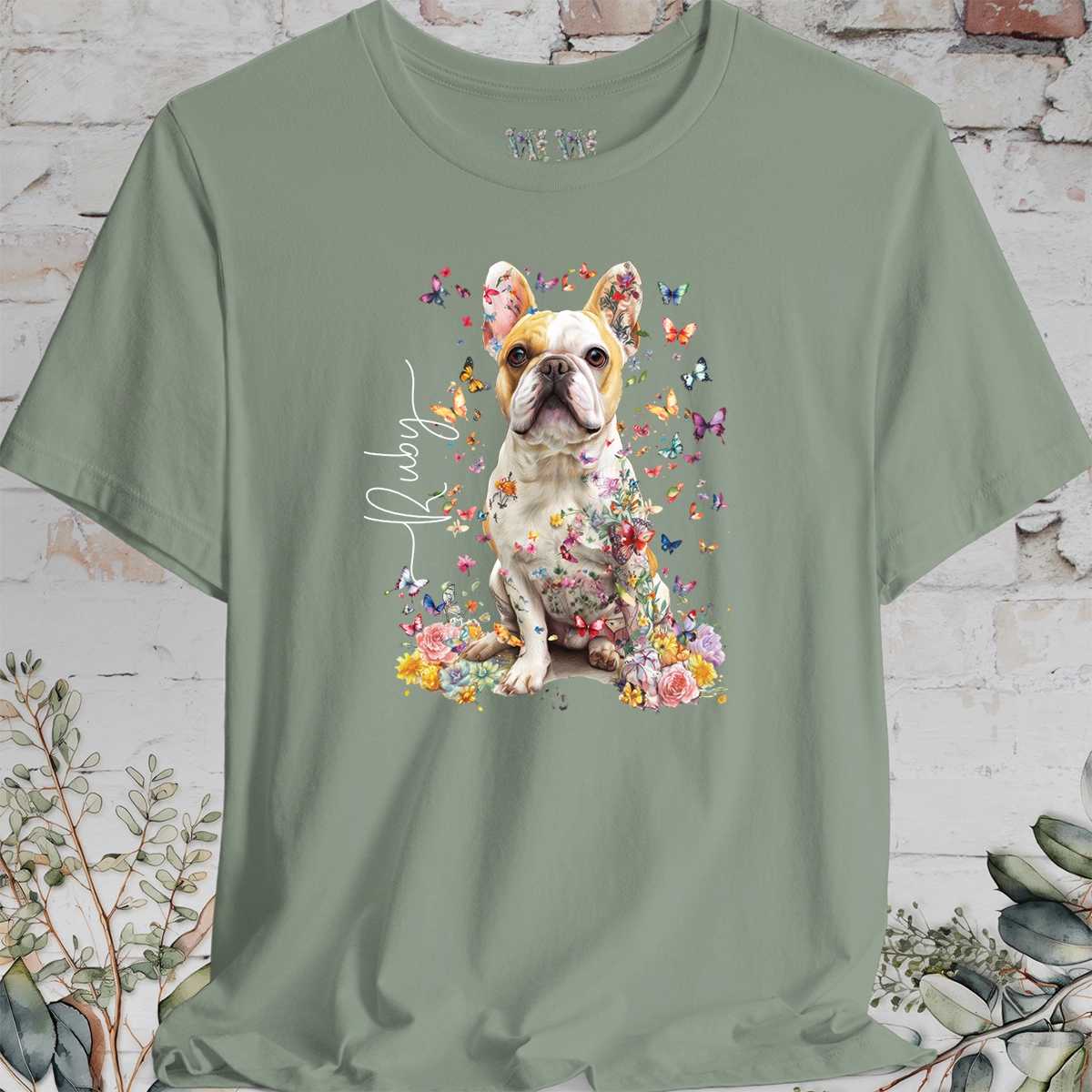 French Bulldog #5, Personalised Floral Butterfly T shirt