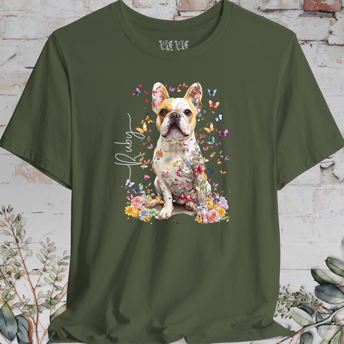 French Bulldog #5, Personalised Floral Butterfly T shirt