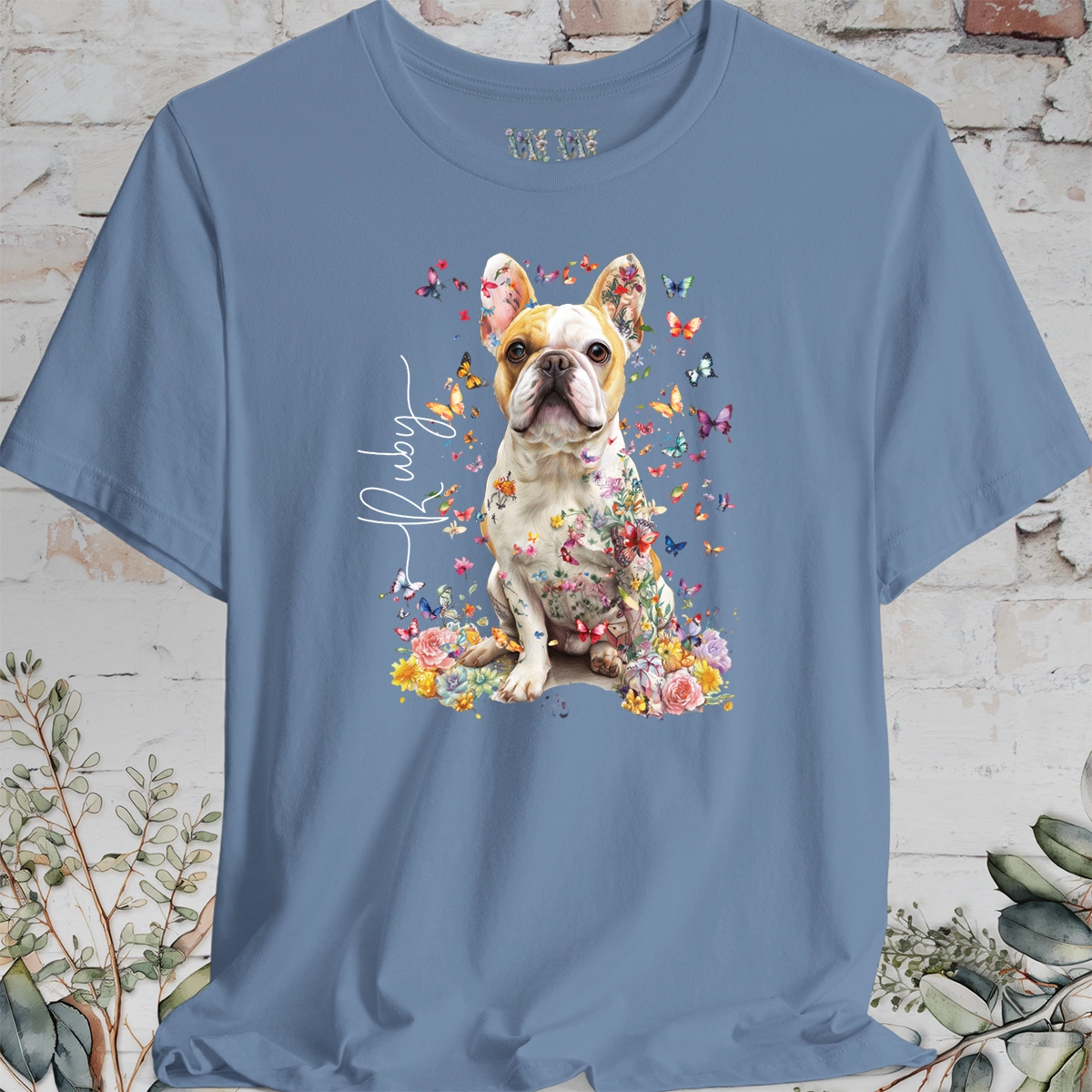 French Bulldog #5, Personalised Floral Butterfly T shirt