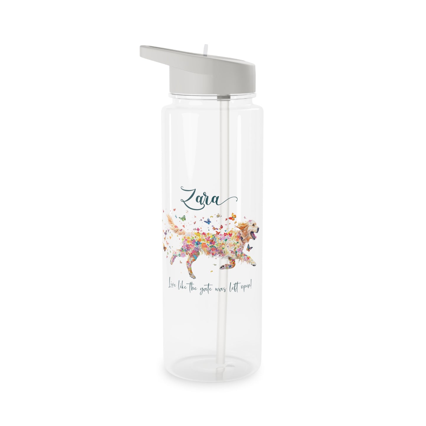 Water Bottle, Personalized, Golden Retriever "Live like the gate was left open". 2 sizes