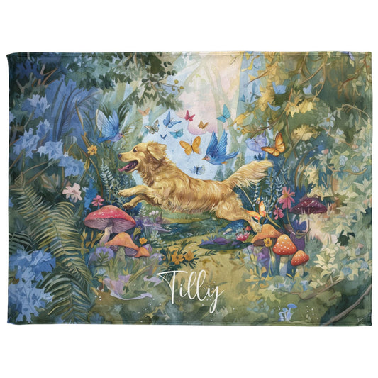 Golden Retriever Mystical Forest Personalised Blanket
