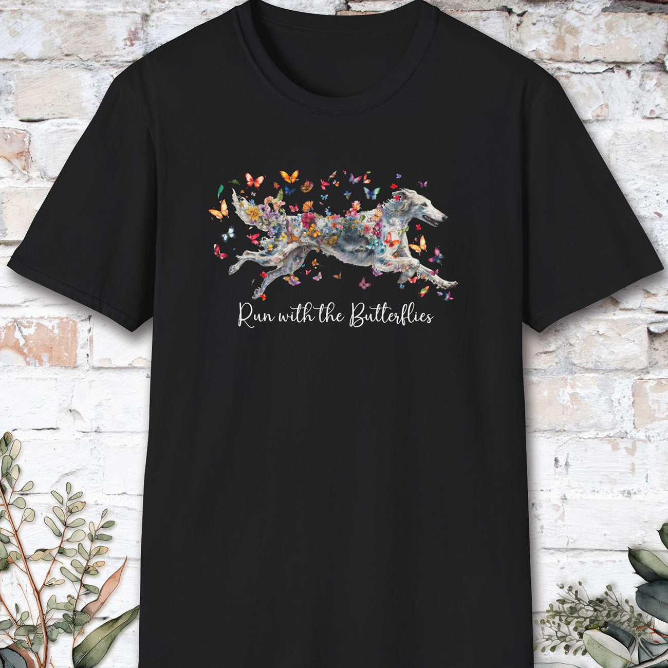 Silken Windhound, Run with the Butterflies, Unisex T-Shirt