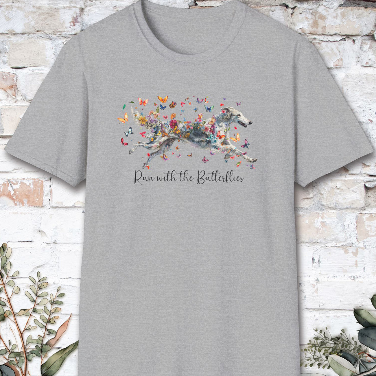 Silken Windhound, Run with the Butterflies, Unisex T-Shirt