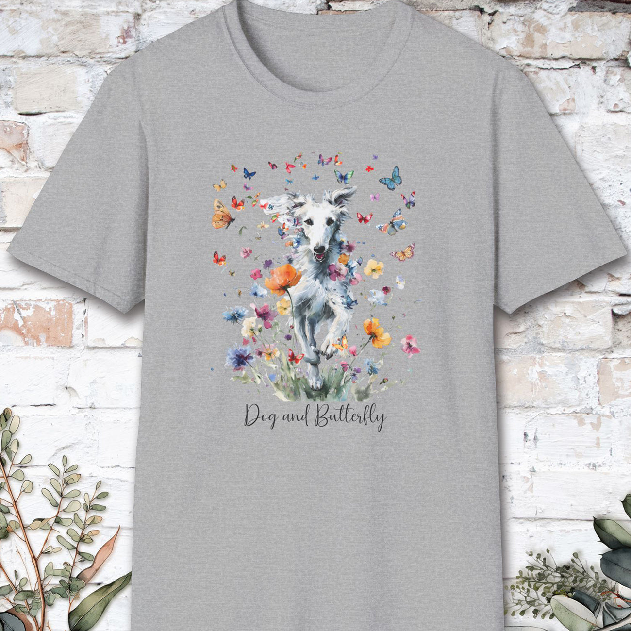 Silken Windhound - Dog & butterfly, unisex T-Shirt