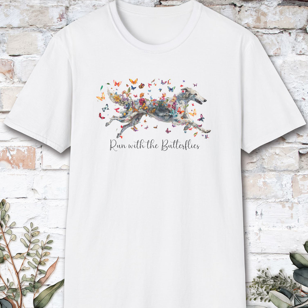 Silken Windhound, Run with the Butterflies, Unisex T-Shirt