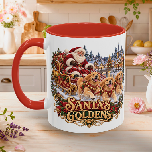 Santa's Goldens, personalised accent colour 11oz mug