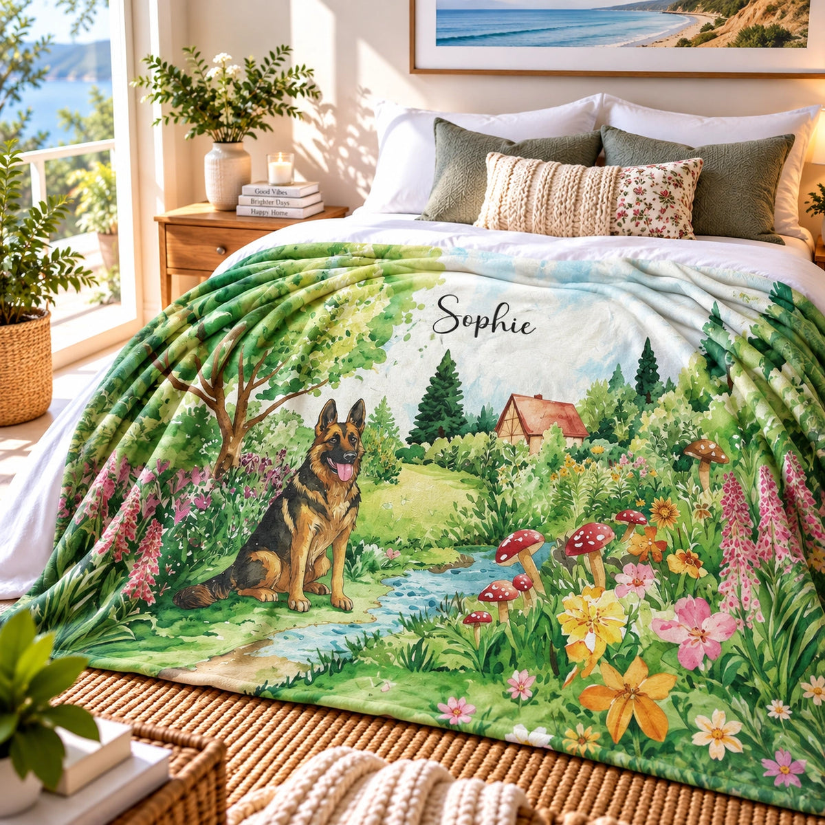 German Shepherd #1 Cottage Garden Personalised Blanket