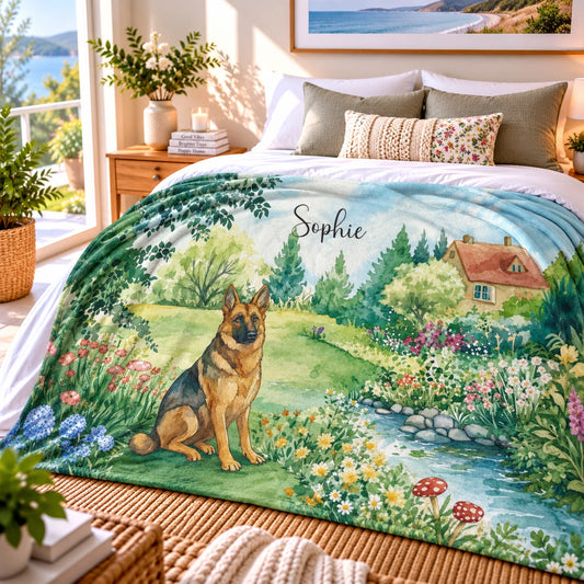 German Shepherd #2 Cottage Garden Personalised Blanket