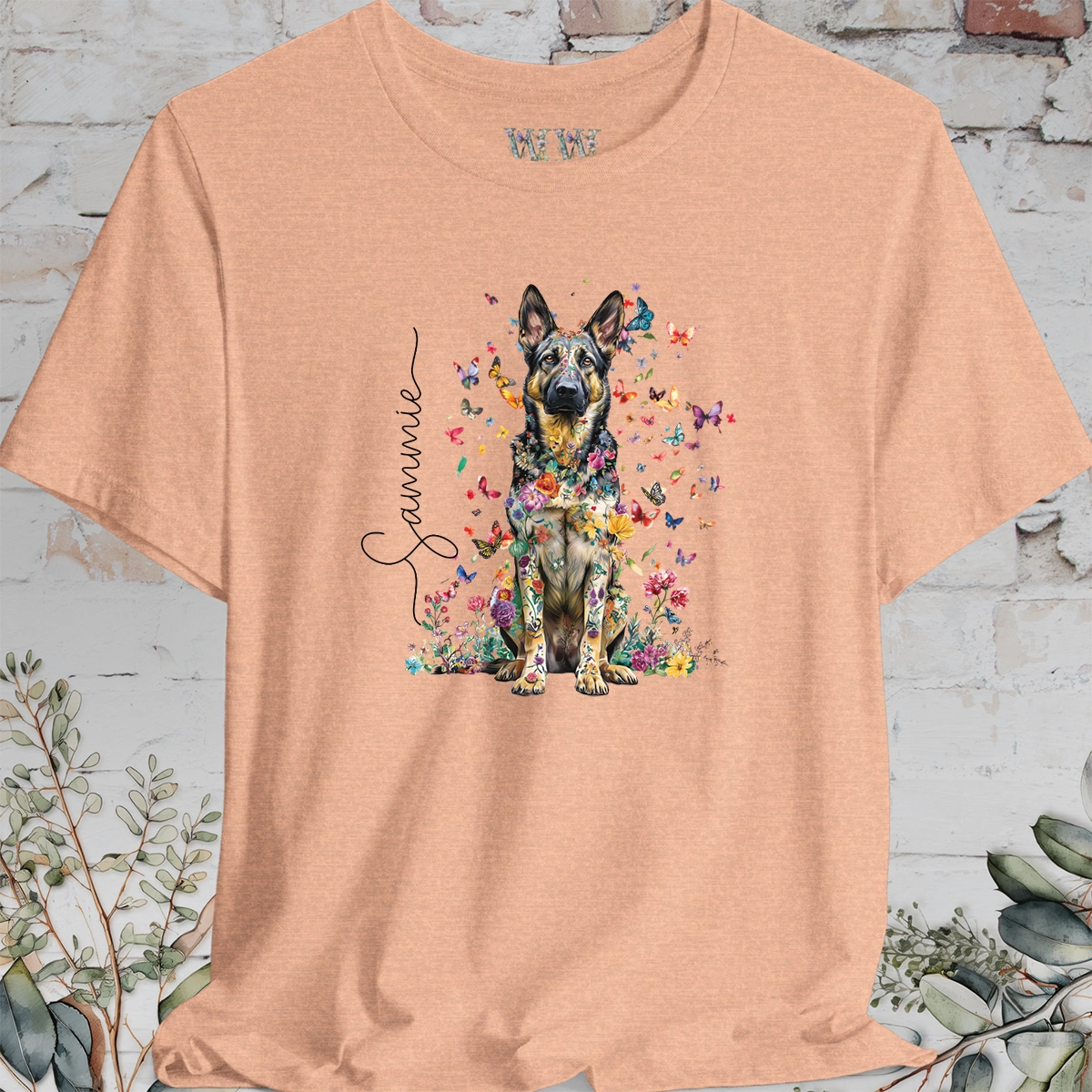 German Shepherd #2 Floral Personalized T shirt
