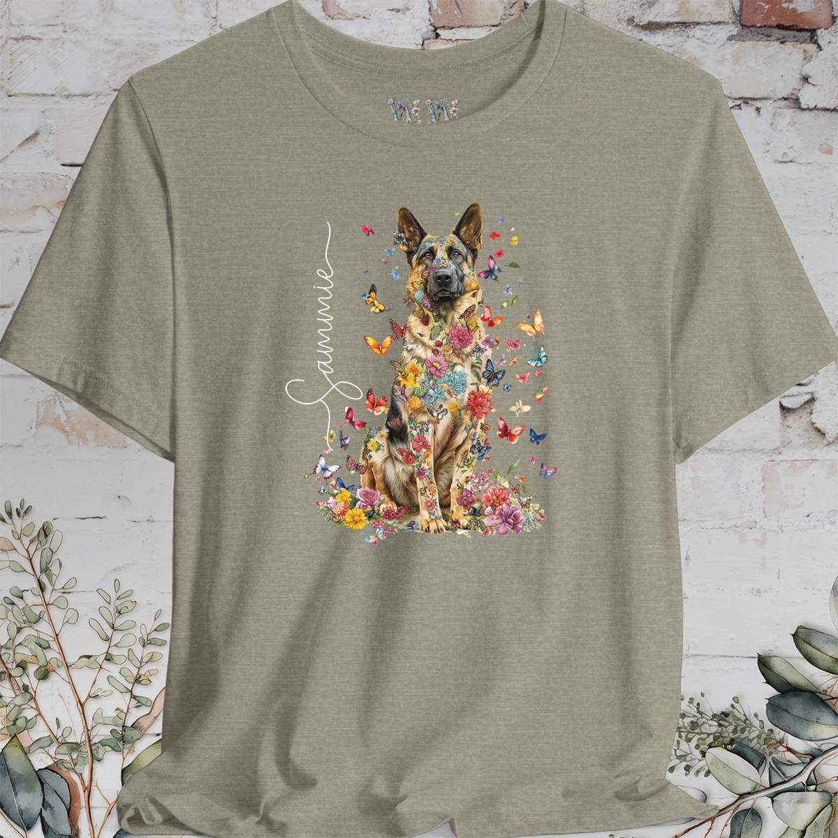 German Shepherd #3 Floral Personalized T shirt