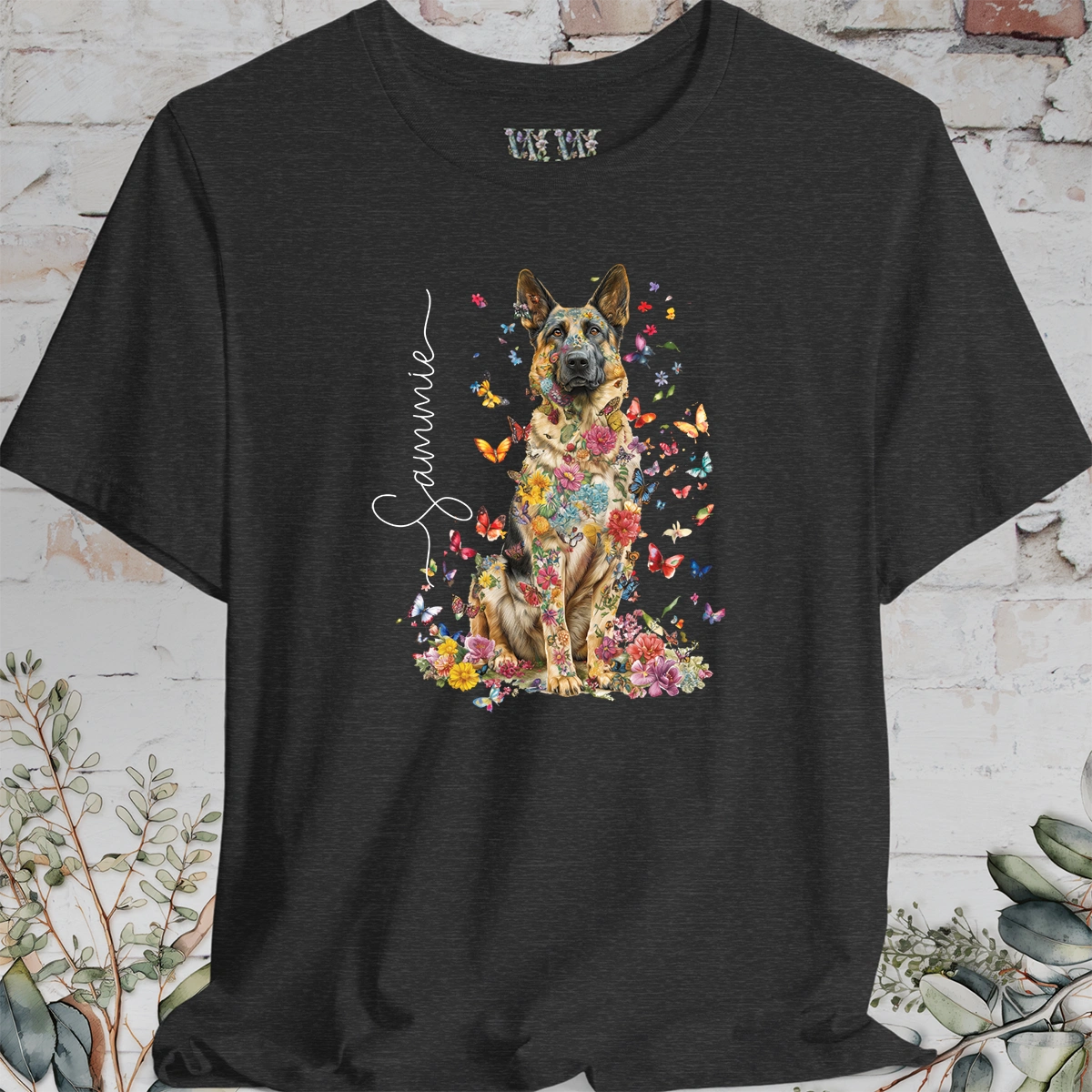 German Shepherd #3 Floral Personalized T shirt