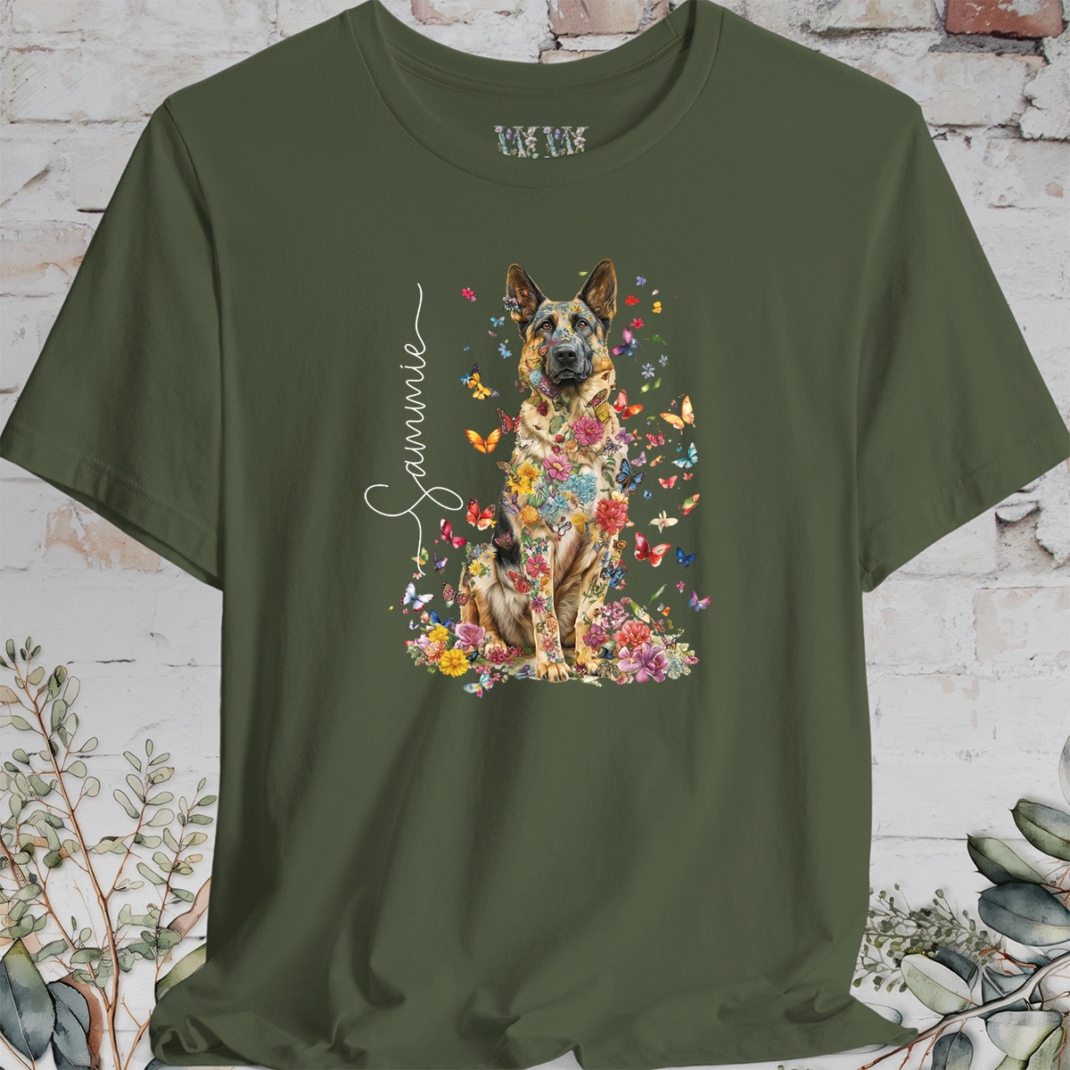 German Shepherd #3 Floral Personalized T shirt